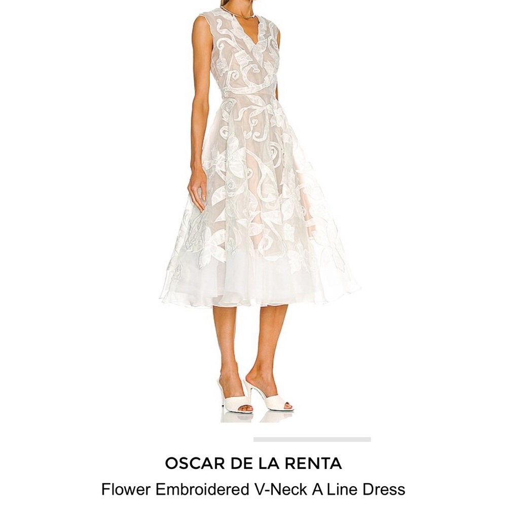 NWOT Oscar de la Renta embroidered floral silk organza Cream Midi Dress